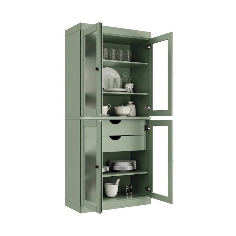 Palace Imports 100% Solid Wood Pantry Cabinet with Frosted Glass Doors, 2-Drawers and Adjustable Shelves - 32 x 71.5