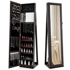 Costway Mirrored Jewelry Cabinet Armoire Lockable Standing Storage - Black - See Details