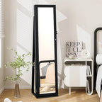 Costway Mirrored Jewelry Cabinet Armoire Lockable Standing Storage - Black - See Details