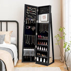 Costway Mirrored Jewelry Cabinet Armoire Lockable Standing Storage - Black - See Details