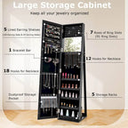 Costway Mirrored Jewelry Cabinet Armoire Lockable Standing Storage - Black - See Details