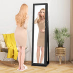 Costway Mirrored Jewelry Cabinet Armoire Lockable Standing Storage - Black - See Details