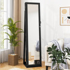 Costway Mirrored Jewelry Cabinet Armoire Lockable Standing Storage - Black - See Details
