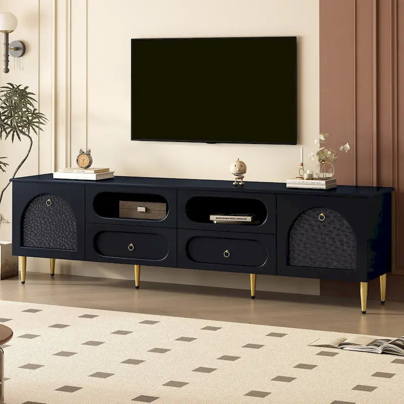 78.8 Retro TV Stand, Entertainment Center Media Console Cabinet with Six Metal Legs, 2 Cabinets, 4 Drawers