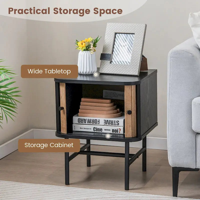 Gymax Set of 2 Nightstand Compact Modern End Side Table with Sliding