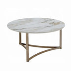 Coffee Table, 35-inch, Round Sintered Stone Top, White and Gold Color Scheme