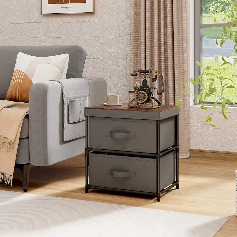 Gymax 2 Drawer Dresser Fabric Storage Organizer Nightstand Bedside