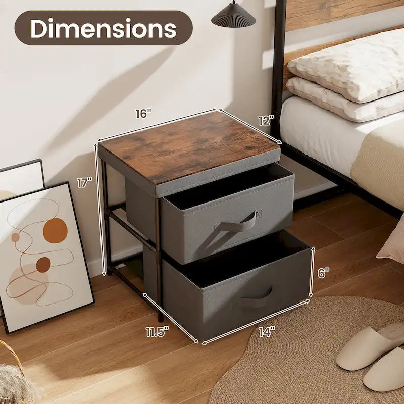 Gymax 2 Drawer Dresser Fabric Storage Organizer Nightstand Bedside
