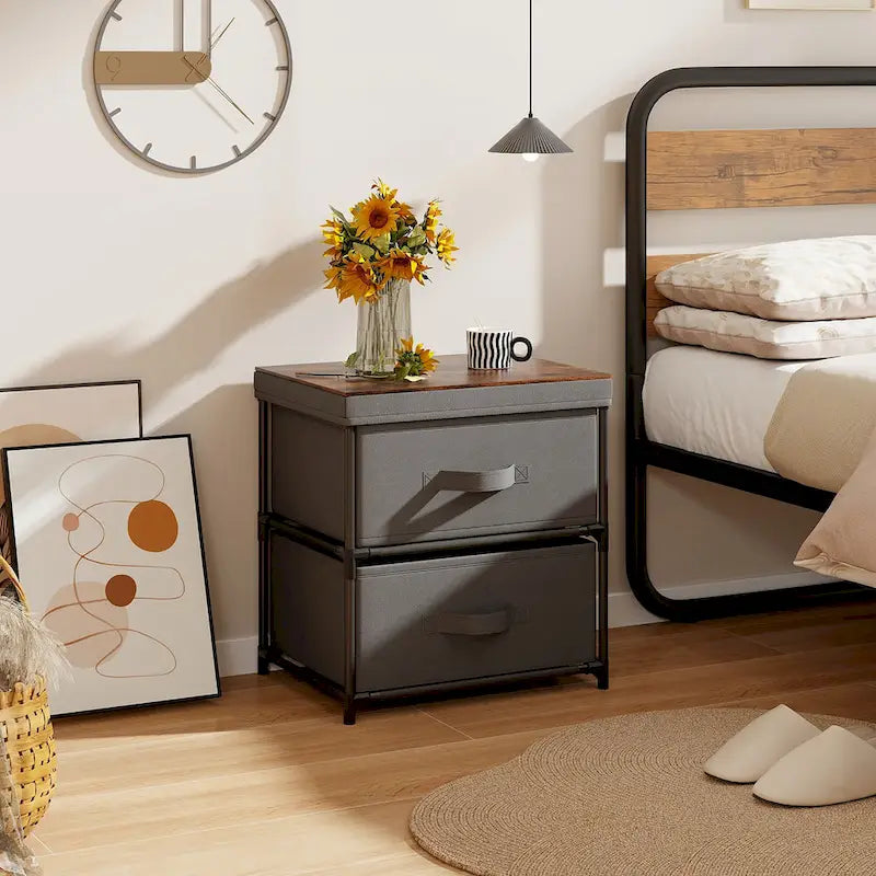 Gymax 2 Drawer Dresser Fabric Storage Organizer Nightstand Bedside