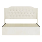 Queen Size Velvet Platform Bed with Tufted Headboard, Underbed Storage & Removable Velcro Fabric Cover