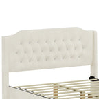 Queen Size Velvet Platform Bed with Tufted Headboard, Underbed Storage & Removable Velcro Fabric Cover