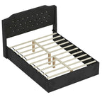 Queen Size Velvet Platform Bed with Tufted Headboard, Underbed Storage & Removable Velcro Fabric Cover