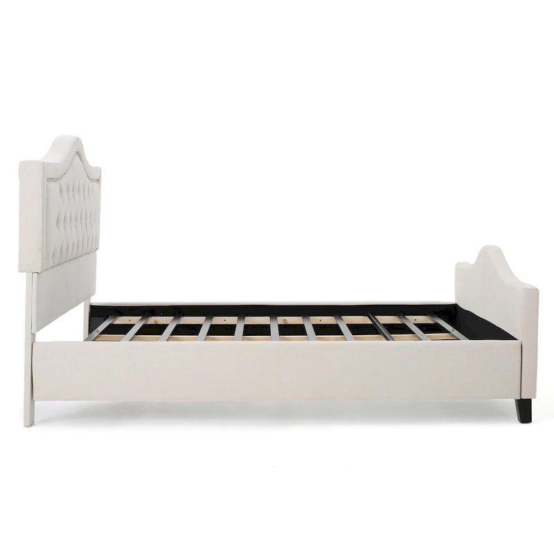 Queen Size Platform Bed with Arched Headboard & Footboard with Rivet Accents, Button Tufted Design
