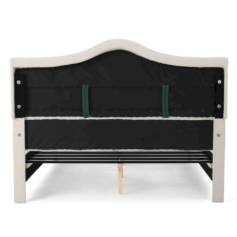 Queen Size Platform Bed with Arched Headboard & Footboard with Rivet Accents, Button Tufted Design