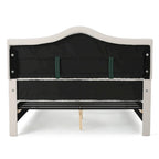 Queen Size Platform Bed with Arched Headboard & Footboard with Rivet Accents, Button Tufted Design