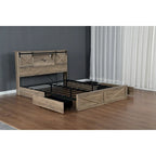 Queen Size Platform Bed with LED Headboard And Charging Station , Barn Door Design, App-Controlled RGB Lights