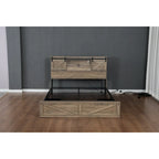 Queen Size Platform Bed with LED Headboard And Charging Station , Barn Door Design, App-Controlled RGB Lights