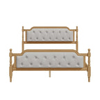 Queen Size Wood Platform Bed Frame with Tufted Headboard with Elegant Handcrafted Design, Sturdy Wooden Slats