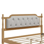 Queen Size Wood Platform Bed Frame with Tufted Headboard with Elegant Handcrafted Design, Sturdy Wooden Slats