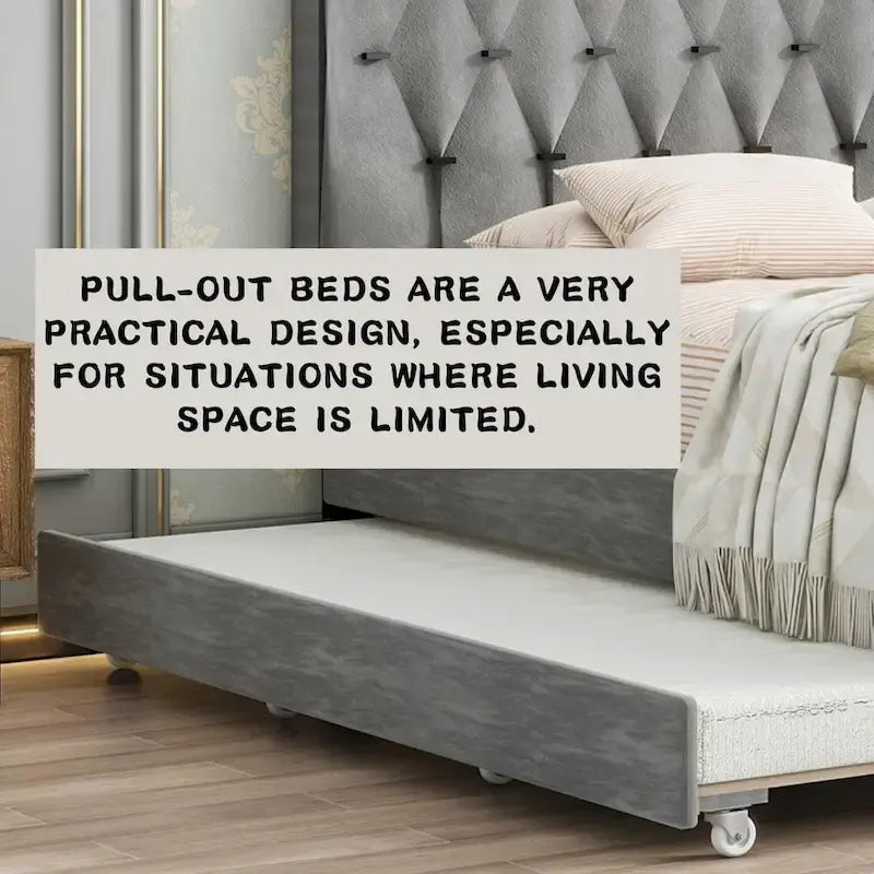 Queen Size Platform Bed with Gold Tufted Headboard with Trundle And Storage Drawers (600lb Capacity)