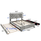 Queen Size Platform Bed with Gold Tufted Headboard with Trundle And Storage Drawers (600lb Capacity)