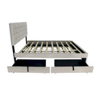 Queen Size Platform Bed with Gold Tufted Headboard with Trundle And Storage Drawers (600lb Capacity)