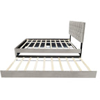 Queen Size Platform Bed with Gold Tufted Headboard with Trundle And Storage Drawers (600lb Capacity)