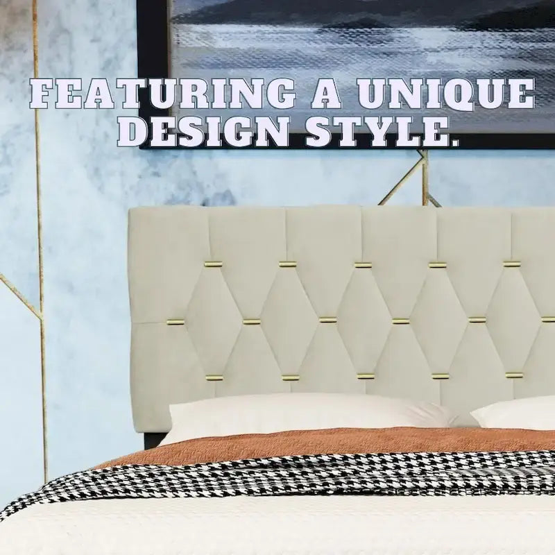 Queen Size Platform Bed with Gold Tufted Headboard with Trundle And Storage Drawers (600lb Capacity)