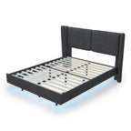 Queen Size Velvet Floating Platform Bed Frame with Under-Bed Smart LED Lights 6 Storage Space & Easy Assembly