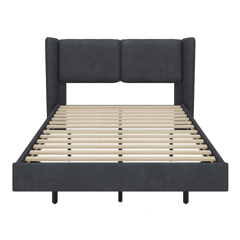 Queen Size Velvet Floating Platform Bed Frame with Under-Bed Smart LED Lights 6 Storage Space & Easy Assembly