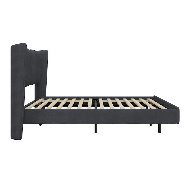 Queen Size Velvet Floating Platform Bed Frame with Under-Bed Smart LED Lights 6 Storage Space & Easy Assembly