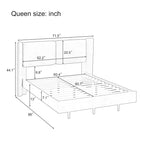 Queen Size Velvet Floating Platform Bed Frame with Under-Bed Smart LED Lights 6 Storage Space & Easy Assembly
