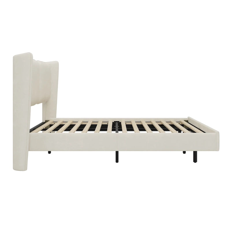 Queen Size Velvet Floating Platform Bed Frame with Under-Bed Smart LED Lights 6 Storage Space & Easy Assembly