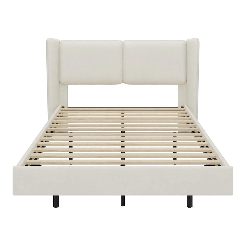 Queen Size Velvet Floating Platform Bed Frame with Under-Bed Smart LED Lights 6 Storage Space & Easy Assembly