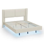 Queen Size Velvet Floating Platform Bed Frame with Under-Bed Smart LED Lights 6 Storage Space & Easy Assembly