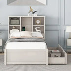 Modern Twin Size Bed with Built-in USB Port on Bookcase Headboard and 2 Drawers