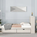 Modern Twin Size Bed with Built-in USB Port on Bookcase Headboard and 2 Drawers