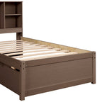 Modern Twin Size Bed with Built-in USB Port on Bookcase Headboard and 2 Drawers