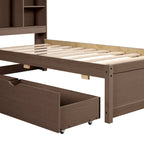 Modern Twin Size Bed with Built-in USB Port on Bookcase Headboard and 2 Drawers
