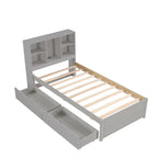 Modern Twin Size Bed with Built-in USB Port on Bookcase Headboard and 2 Drawers