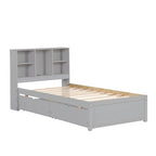 Modern Twin Size Bed with Built-in USB Port on Bookcase Headboard and 2 Drawers