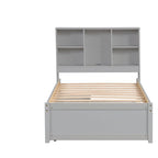 Modern Twin Size Bed with Built-in USB Port on Bookcase Headboard and 2 Drawers