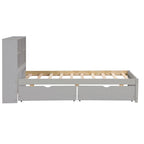 Modern Twin Size Bed with Built-in USB Port on Bookcase Headboard and 2 Drawers
