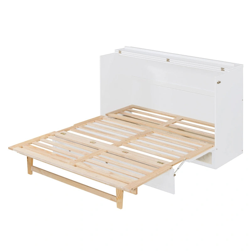 White Queen Size Murphy Bed with Storage and Large Drawers