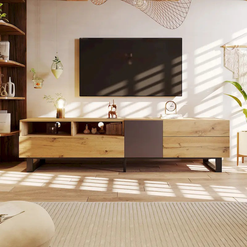 70-Inch Tv Stand — Dual-Compartment Storage Design With Flip-Down Doors; Suitable For Tvs Up To 80 Inches