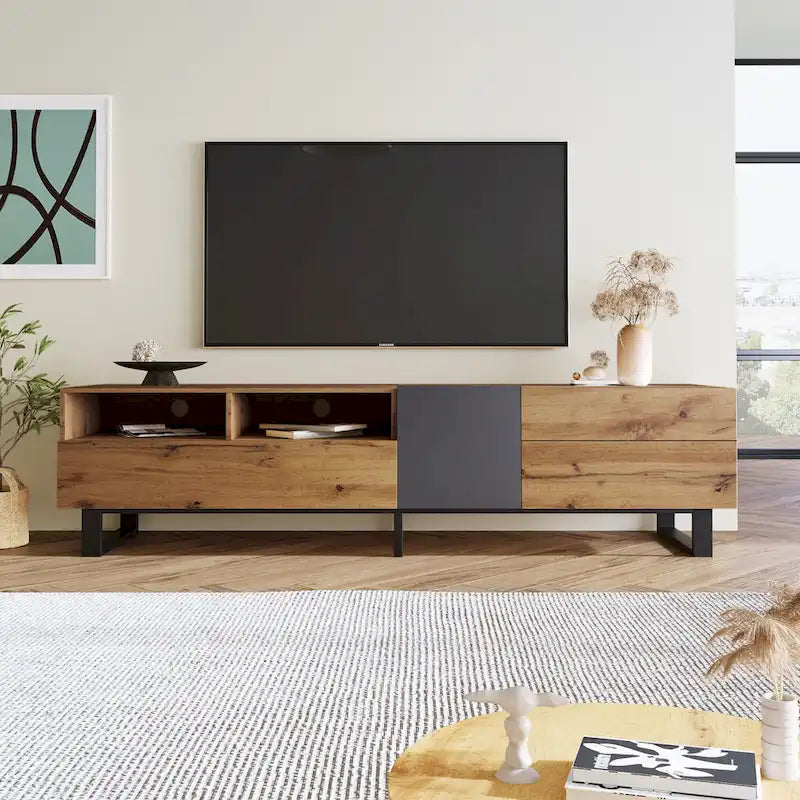 70-Inch Tv Stand — Dual-Compartment Storage Design With Flip-Down Doors; Suitable For Tvs Up To 80 Inches