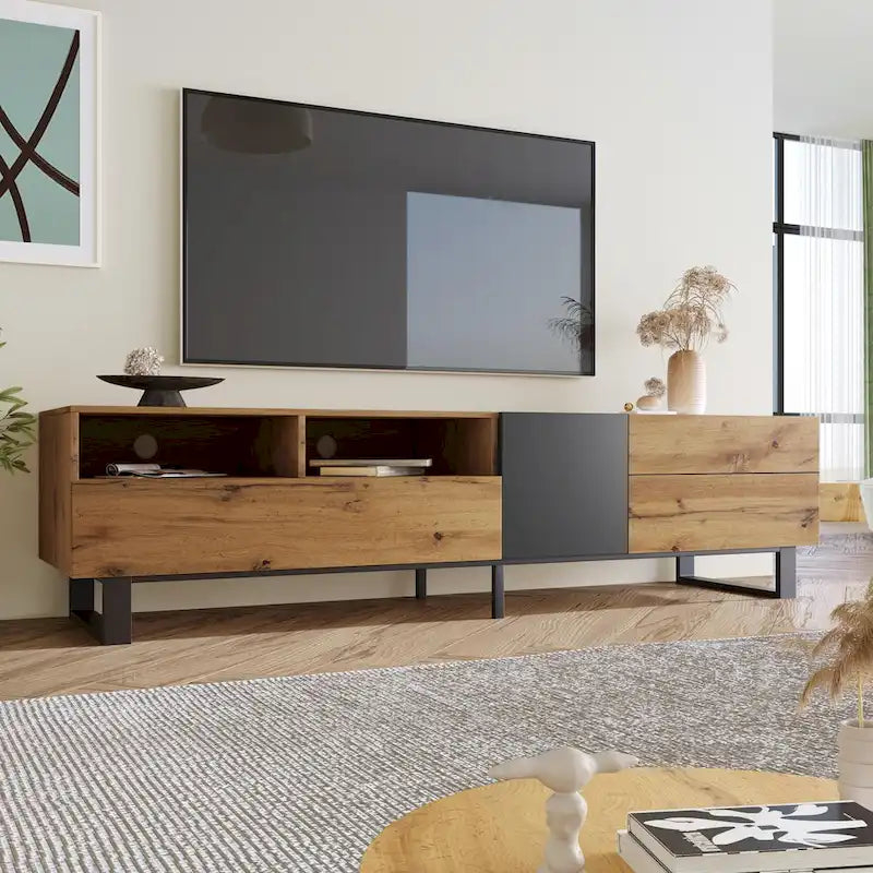 70-Inch Tv Stand — Dual-Compartment Storage Design With Flip-Down Doors; Suitable For Tvs Up To 80 Inches