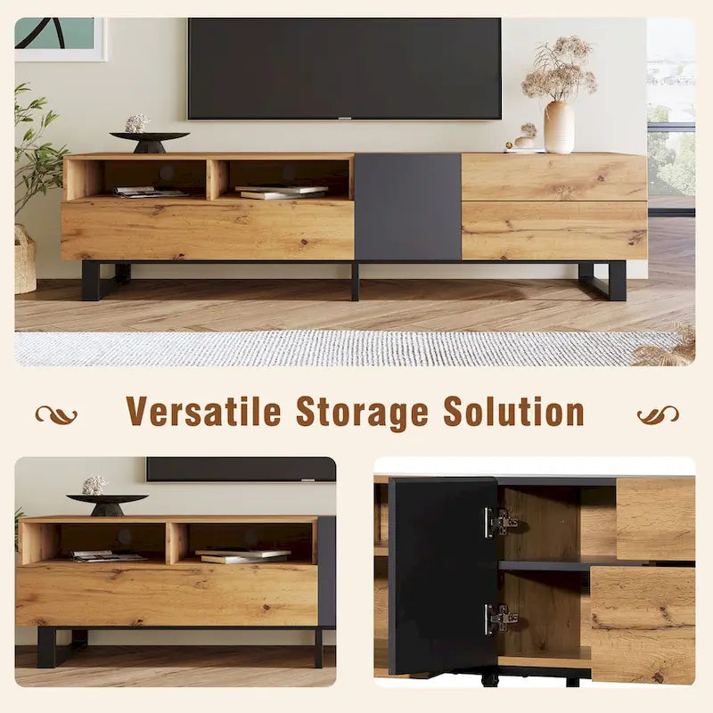 70-Inch Tv Stand — Dual-Compartment Storage Design With Flip-Down Doors; Suitable For Tvs Up To 80 Inches