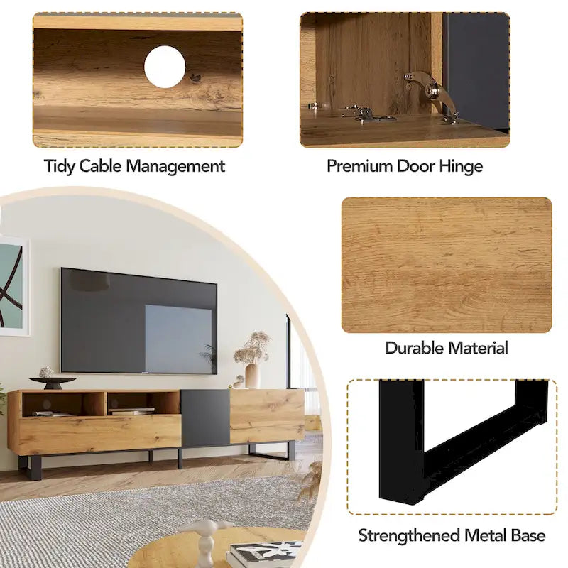 70-Inch Tv Stand — Dual-Compartment Storage Design With Flip-Down Doors; Suitable For Tvs Up To 80 Inches