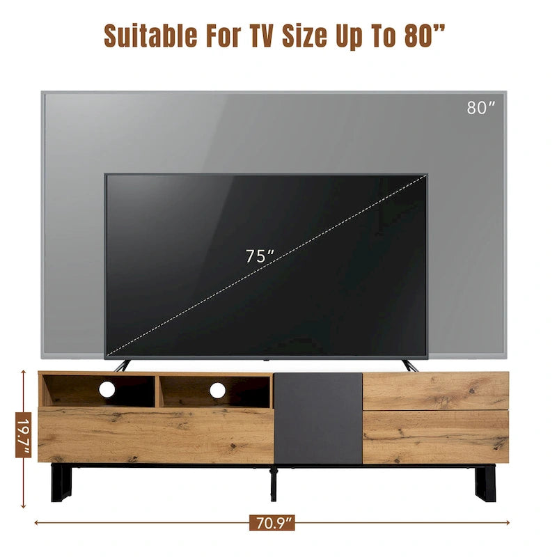 70-Inch Tv Stand — Dual-Compartment Storage Design With Flip-Down Doors; Suitable For Tvs Up To 80 Inches